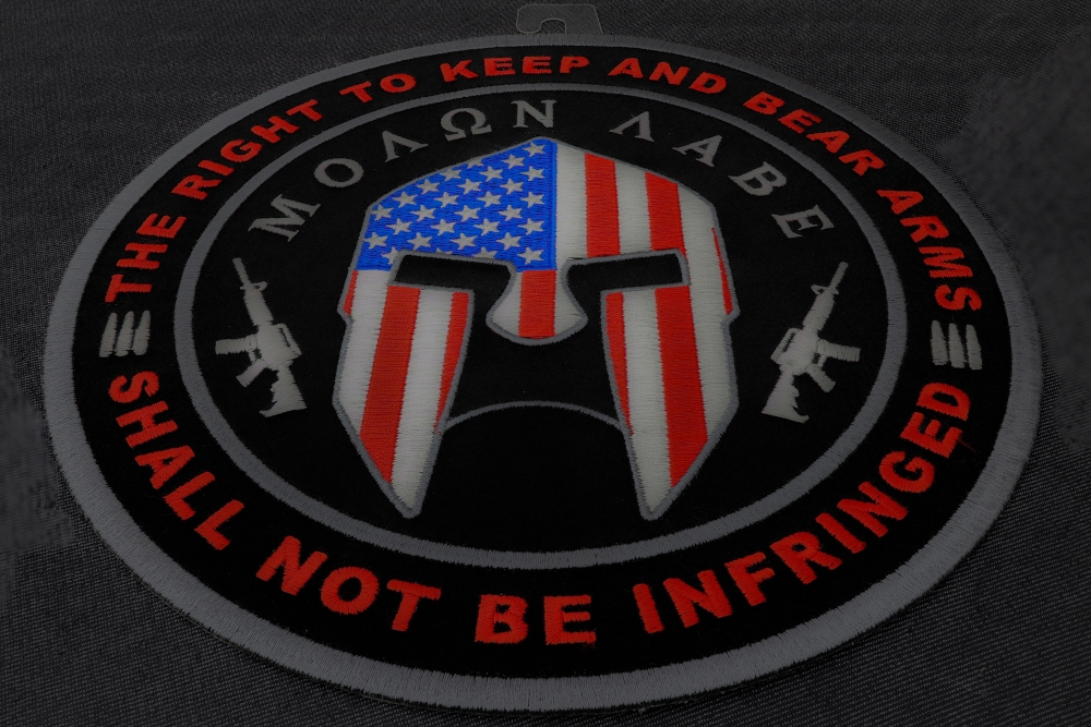 Molon Labe US Flag Spartan Helmet, The Right to Keep and Bear Arms Shall Not Be Infringed Patch