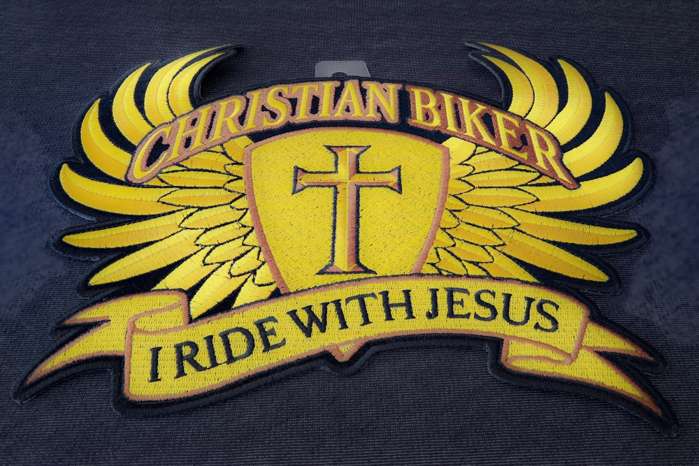 Christian Biker Cross in Wings I Ride with Jesus Patch