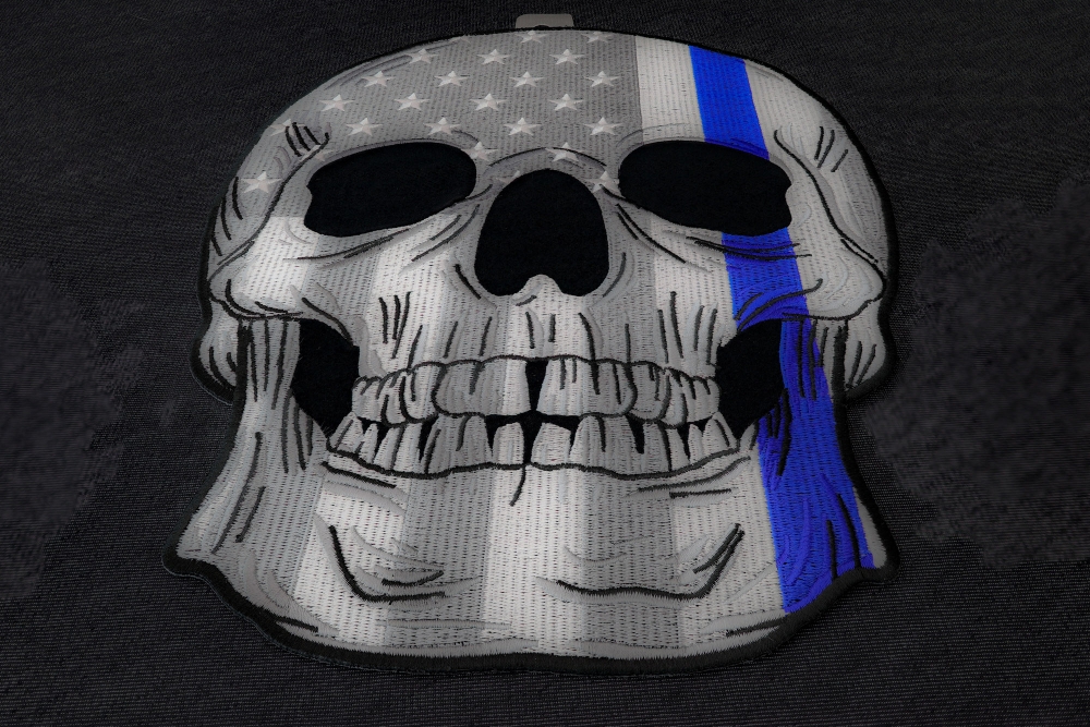 American Flag Blue Stripe Skull Patch