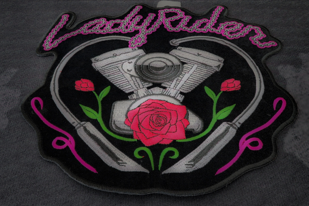 Lady Rider Rose Motorcycle Engine Patch