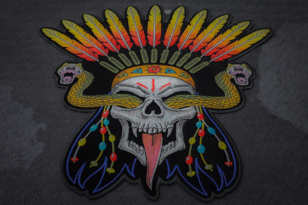 Snake Eye Skull with Feather Hat Patch